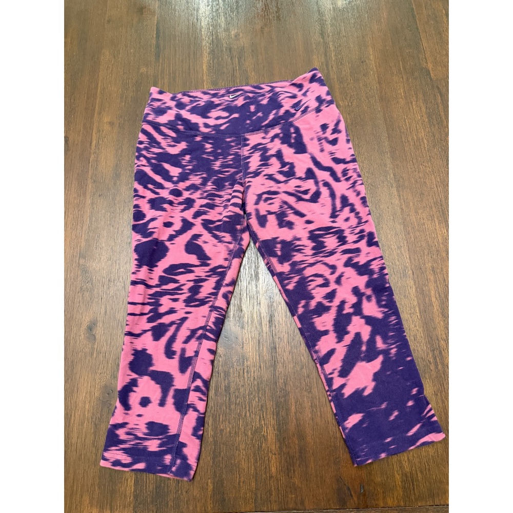 Nike Dri-FIT Womens Pink Purple Abstract Tiger Print Cropped Leggings Size M